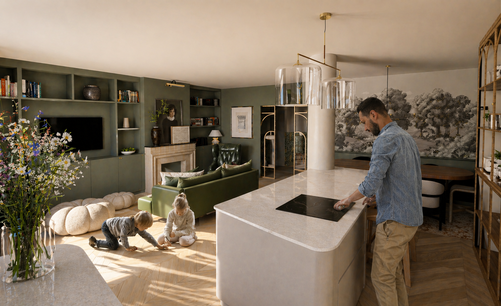 Rénovation intérieure complète d’un appartement à Lille séjour, cuisine et chambres