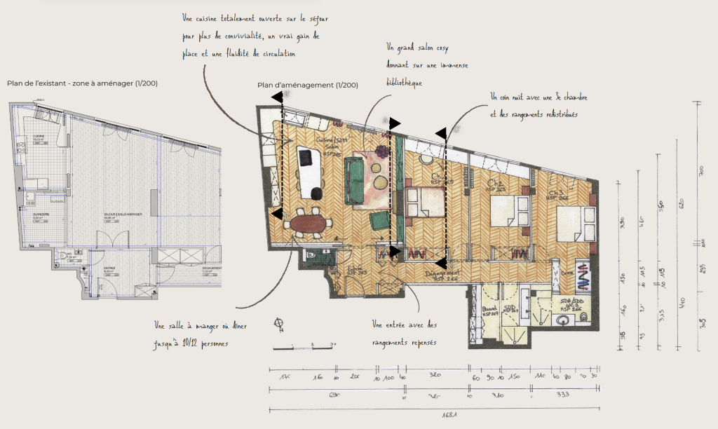Plan d'aménagement après rénovation complète d'un appartement à Lille avec réorganisation des pièces et optimisation des circulations